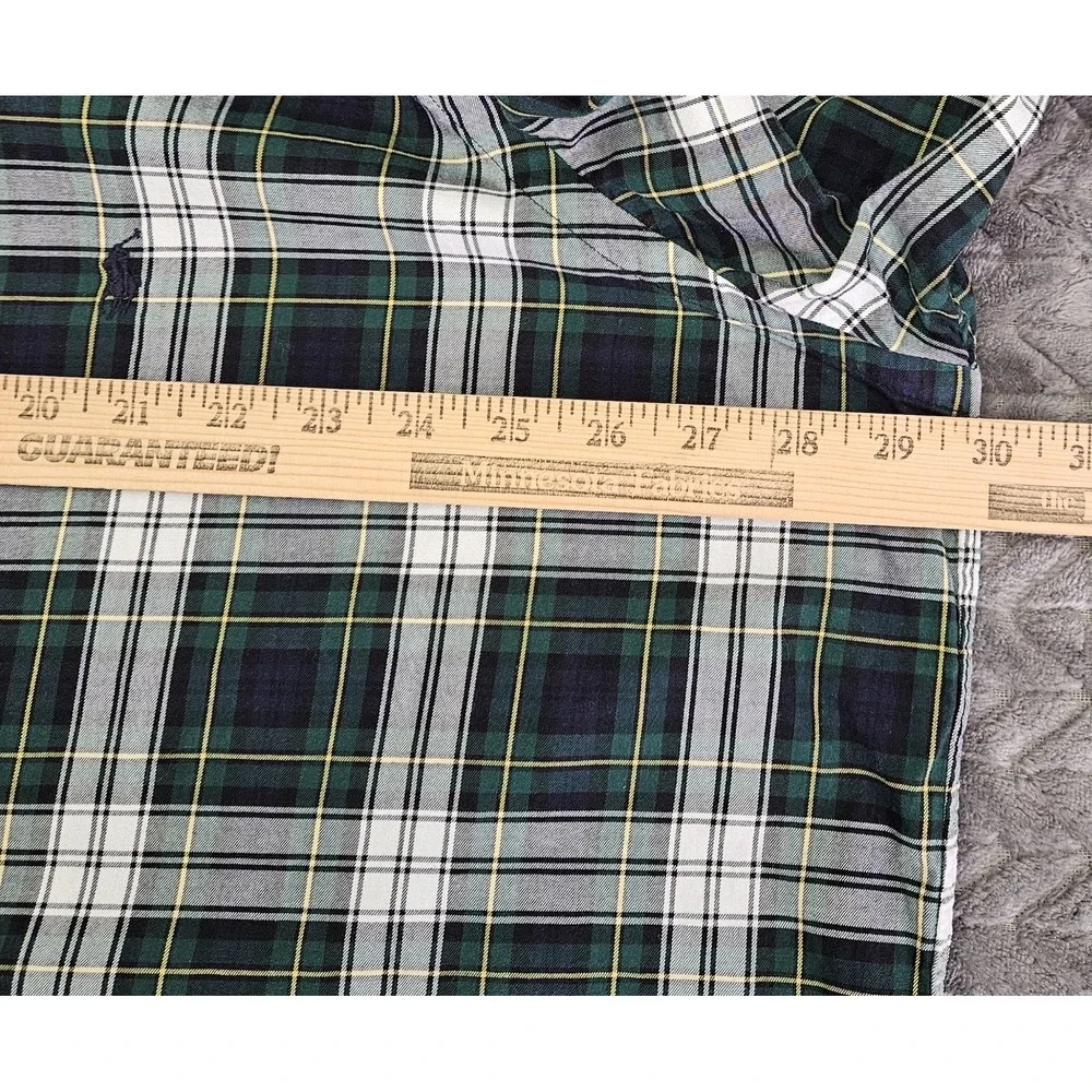 Polo Ralph Lauren Shirt Men Size 2XB Button Up Long Sleeve Green Navy Plaid Pony